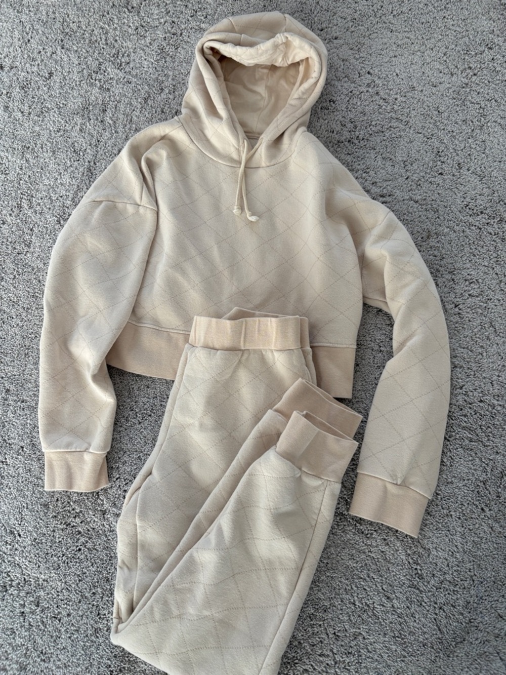 Cozy Quilted Hoodie & Jogger Set - Cream